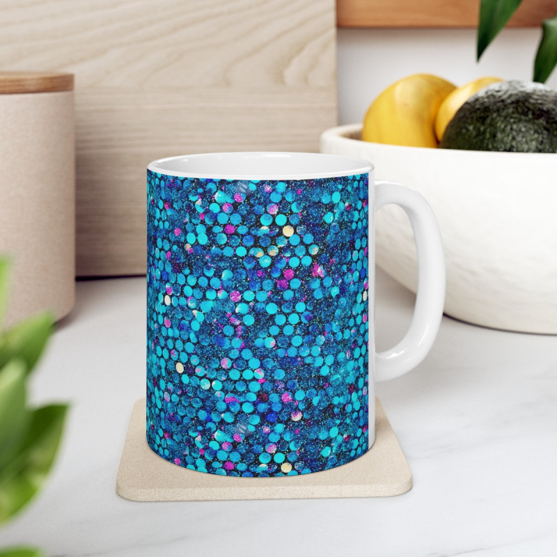 Glitter Style Aqua and Purple Pattern Ceramic Mug 11oz