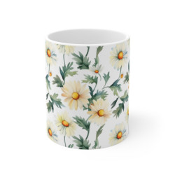 White Daisy Flower Pattern Ceramic Mug 11oz