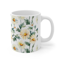 White Daisy Flower Pattern Ceramic Mug 11oz