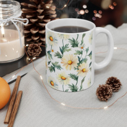 White Daisy Flower Pattern Ceramic Mug 11oz