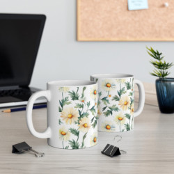 White Daisy Flower Pattern Ceramic Mug 11oz