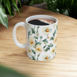 White Daisy Flower Pattern Ceramic Mug 11oz