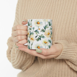 White Daisy Flower Pattern Ceramic Mug 11oz