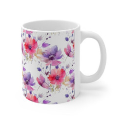 Purple and Pink Flower Pattern Ceramic Mug 11oz