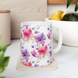 Purple and Pink Flower Pattern Ceramic Mug 11oz