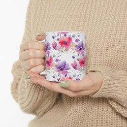 Purple and Pink Flower Pattern Ceramic Mug 11oz