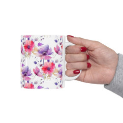 Purple and Pink Flower Pattern Ceramic Mug 11oz