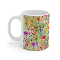 Rainbow Colored Wild Flowers Pattern Ceramic Mug 11oz