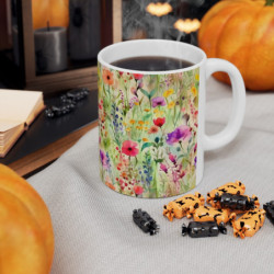 Rainbow Colored Wild Flowers Pattern Ceramic Mug 11oz