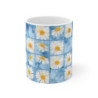 Summer Daisies on a Blue Square Tiled Background Pattern Ceramic Mug 11oz