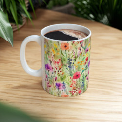 Rainbow Colored Wild Flowers Pattern Ceramic Mug 11oz