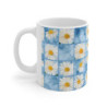 Summer Daisies on a Blue Square Tiled Background Pattern Ceramic Mug 11oz