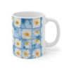 Summer Daisies on a Blue Square Tiled Background Pattern Ceramic Mug 11oz