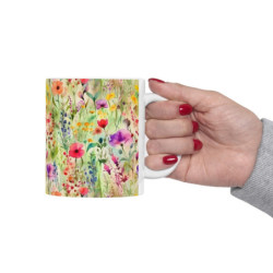 Rainbow Colored Wild Flowers Pattern Ceramic Mug 11oz