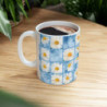 Summer Daisies on a Blue Square Tiled Background Pattern Ceramic Mug 11oz