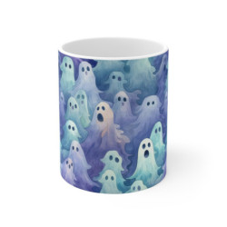 Spooky Ethereal Halloween Ghosts Pattern Ceramic Mug 11oz