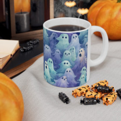 Spooky Ethereal Halloween Ghosts Pattern Ceramic Mug 11oz