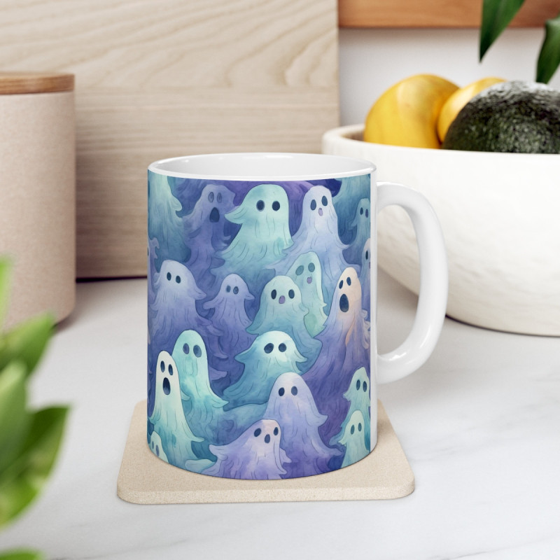 Spooky Ethereal Halloween Ghosts Pattern Ceramic Mug 11oz