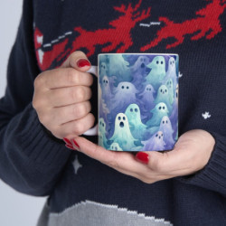 Spooky Ethereal Halloween Ghosts Pattern Ceramic Mug 11oz