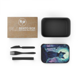 Spooky Halloween Cat in a Graveyard Eco-Friendly Bento Box with Band and Utensils