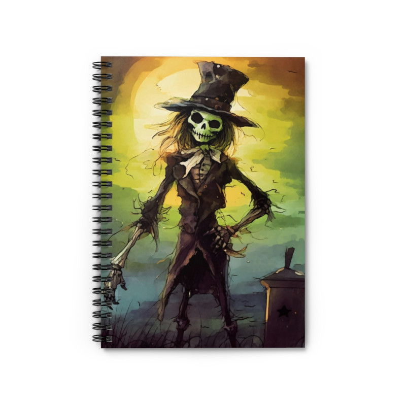 Halloween Skeleton Gentleman Spiral Notebook - Ruled Line, 8" x 6"