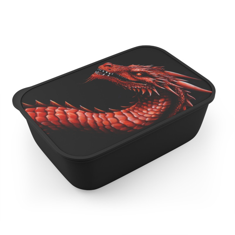 Bold Red Dragon Design Eco-Friendly Bento Box with Band and Utensils