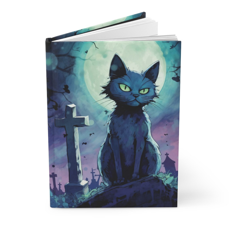 Spooky Halloween Cat in a Graveyard Journal, Matte,  8" x 5.7"