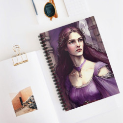 "Damsel Matilda Touched By Sorrow" Pre Raphaelite Inspired Medieval Maiden Spiral Notebook - Ruled Line, 8" x 6"