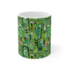 Abstract Green Tribal Heads Pattern Ceramic Mug 11oz