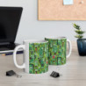 Abstract Green Tribal Heads Pattern Ceramic Mug 11oz