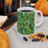 Abstract Green Tribal Heads Pattern Ceramic Mug 11oz