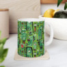 Abstract Green Tribal Heads Pattern Ceramic Mug 11oz