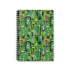 Abstract Green Tribal Heads Pattern Spiral Notebook - Ruled Line, 8" x 6"