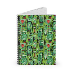 Abstract Green Tribal Heads Pattern Spiral Notebook - Ruled Line, 8" x 6"