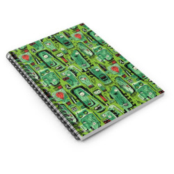 Abstract Green Tribal Heads Pattern Spiral Notebook - Ruled Line, 8" x 6"