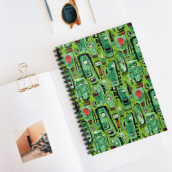 Abstract Green Tribal Heads Pattern Spiral Notebook - Ruled Line, 8" x 6"