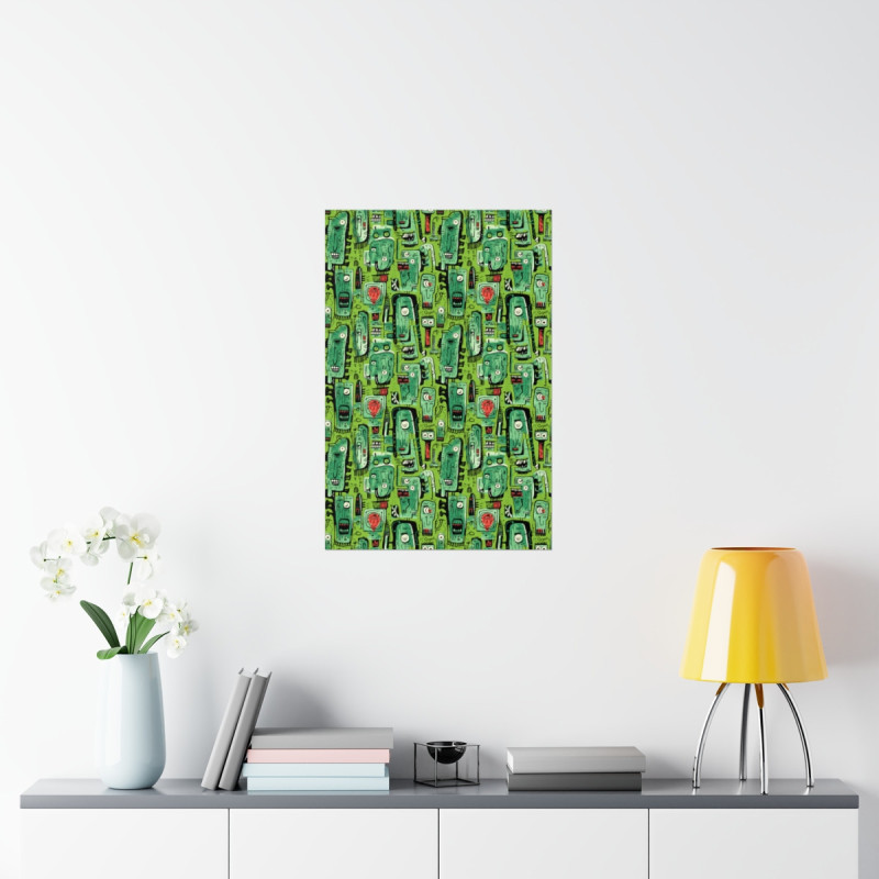 Abstract Green Tribal Heads Premium Matte Vertical Poster 20" x 30" Poster