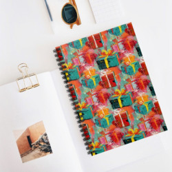 Abstract Christmas Gifts Pattern Spiral Notebook - Ruled Line, 8" x 6"