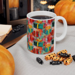 Abstract Christmas Gifts Pattern Ceramic Mug 11oz