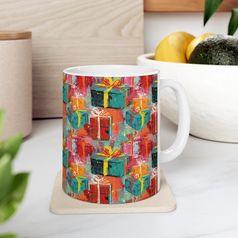 Abstract Christmas Gifts Pattern Ceramic Mug 11oz