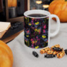 Freaky Neon Halloween Cat Pattern Ceramic Mug 11oz