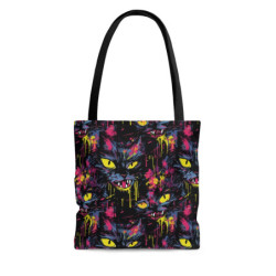 Freaky Neon Halloween Cat Pattern Tote Bag