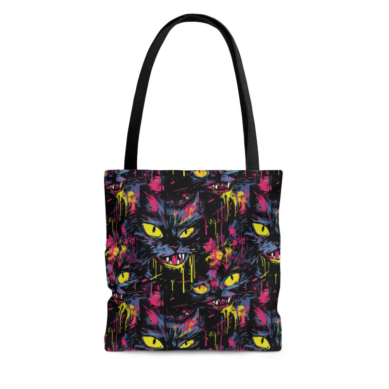 Freaky Neon Halloween Cat Pattern Tote Bag