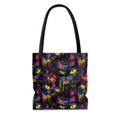 Freaky Neon Halloween Cat Pattern Tote Bag