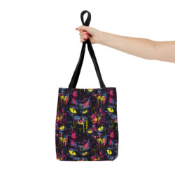 Freaky Neon Halloween Cat Pattern Tote Bag