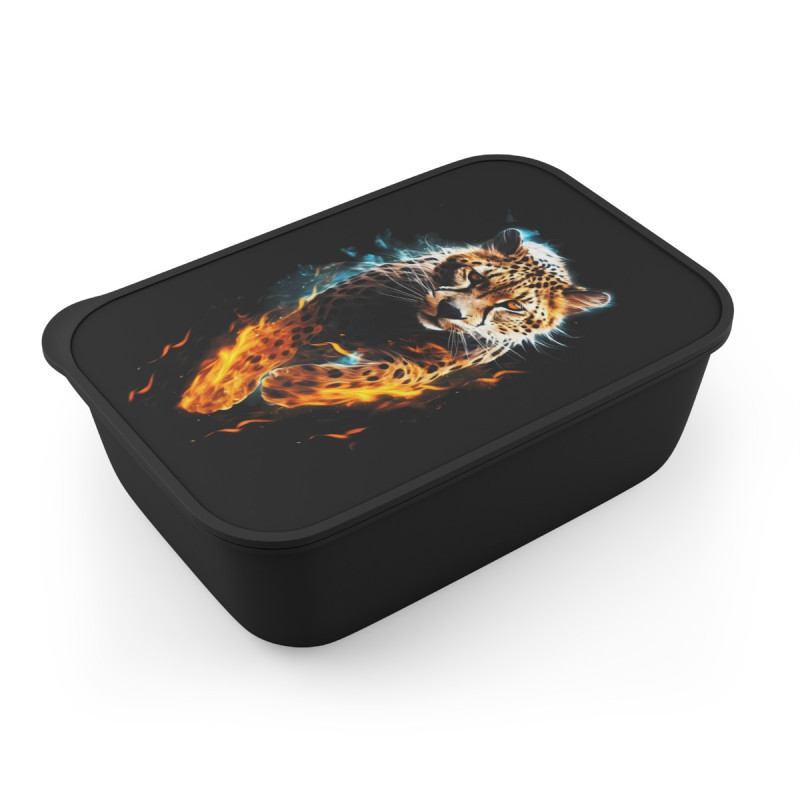 Fiery Cheetah Eco-Friendly Bento Lunch Box with Band and Utensils