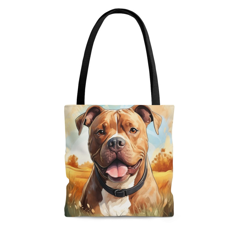 Happy Brown Tan Pitbull Dog Tote Bag