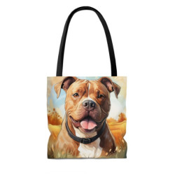 Happy Brown Tan Pitbull Dog Tote Bag