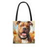 Happy Brown Tan Pitbull Dog Tote Bag