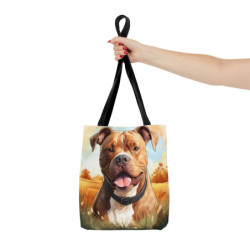 Happy Brown Tan Pitbull Dog Tote Bag